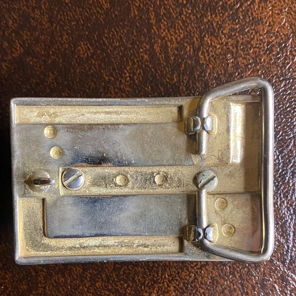 Vintage Silver tone Belt Buckle with Banded Agate Stone cabochon 2.5”x1.5”